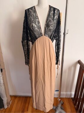 Archive Kiki de Montparnasse Black Lace & Beige Maxi Dress with Deep V